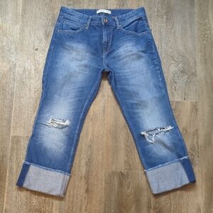 Zara Blue Distressed Ankle Jeans